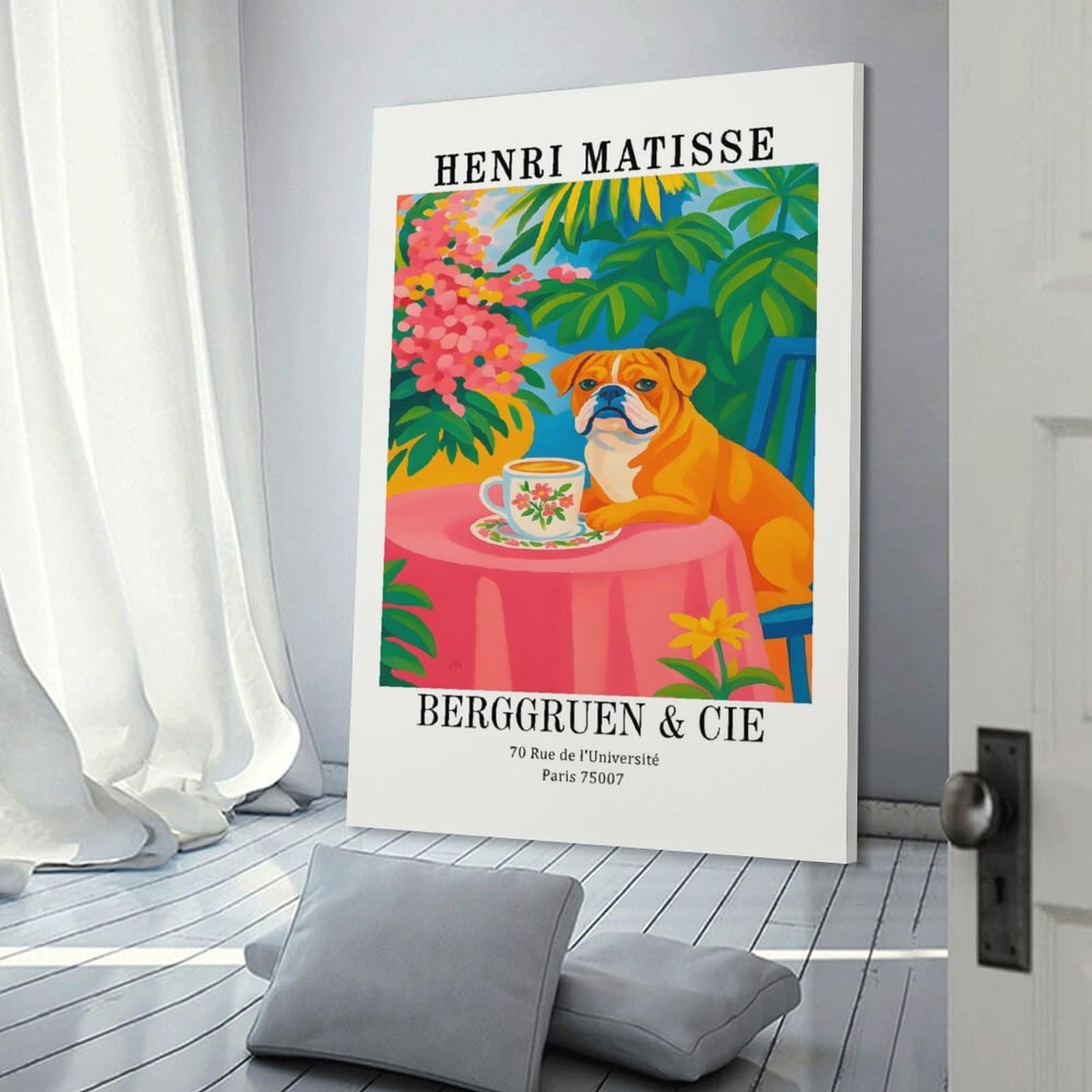 Junmoney Henri Matisse Dog And Tea Wall Art Print, 20x30inch(50x75cm), for Front Hall, Corridor Or Welcome Spaces, Wall Decor to Refresh Empty Corners