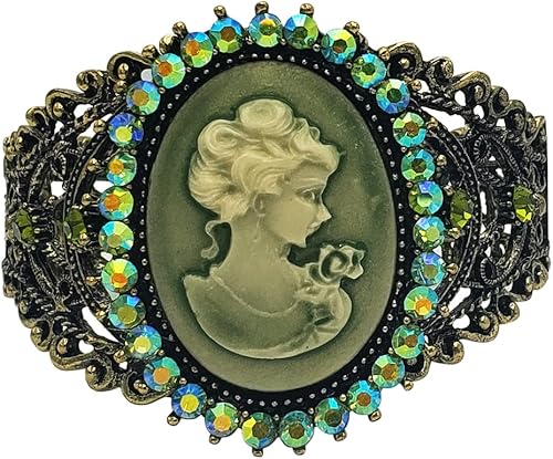 Rosemarie & Jubalee Impresionante pulsera de oro bruñido de inspiración vintage para mujer, elegante estilo victoriano, marco de metal, con