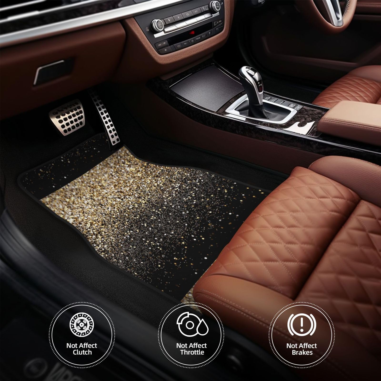 Schwarz & Gold Glitzer, 4er-Set Auto-Fußmatten, Neopren-Fußmatten für Fahrzeuge, rutschfeste Auto-Fußmatten, Autozubehör