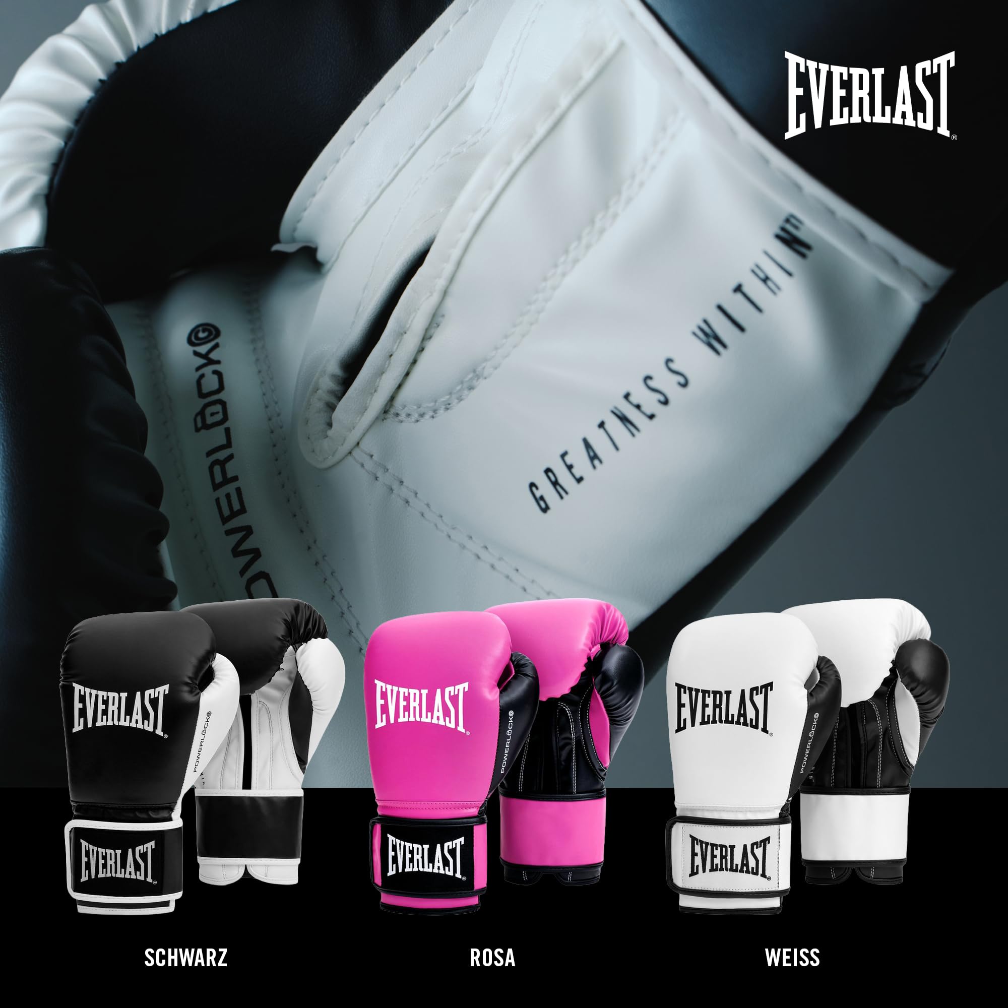 Everlast Powerlock OG & Powerlock 2R Boxhandschuhe, Trainingshandschuhe für Sandsack, Pratzen & Sparring, Klettverschluss, Advanced Foam Technologie, Ergonomischer Griff – Original Everlast Ausrüstung