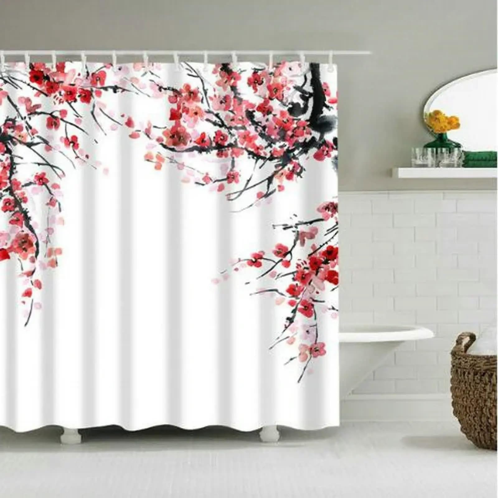 Rideau de douche anti-moisissure en polyester lavable fleurs de cerisier pour salle de bain propre