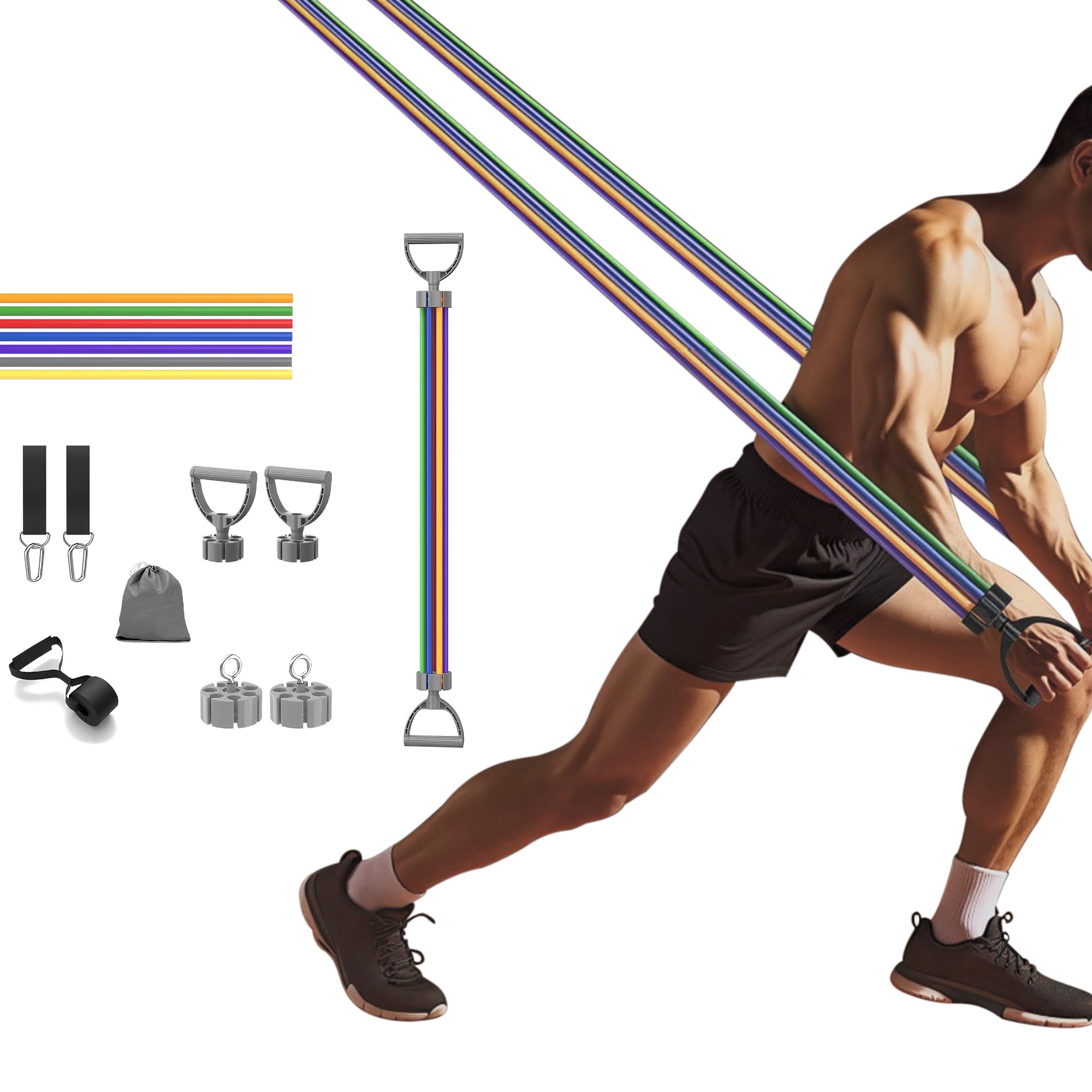ZUFUMI Resistance Bands Set 17 Piece - Exercise Tubes with Handles, Door Anchor, Ankle Straps & Carry Bag - Shape Body & Home Workouts