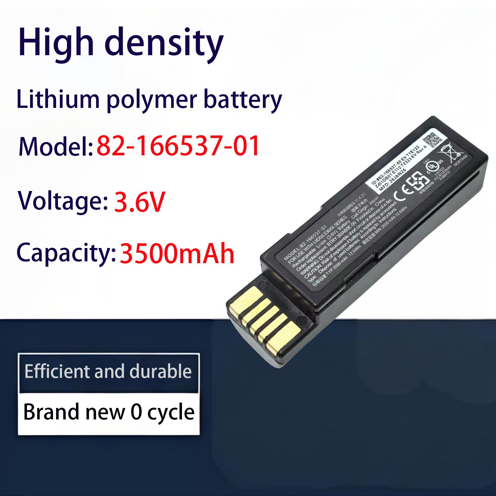 82-166537-01 Batterie de rechange compatible avec Zebra LS3678, DS3678, DS3600, LI3678, LS3600, EVM, LI3600 Scanner de codes-barres POSreplacement batterie