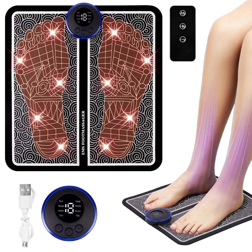 OSDUE Masajeador de Pies ElĆ©ctric, 8 Modos 19 Niveles de Intensidad, para Alivio del Dolor Plantar, Relajación Muscular, Mejorar la Circulación SanguĆnea, con Mejor Acariciar Apretar Entrenar Modos A