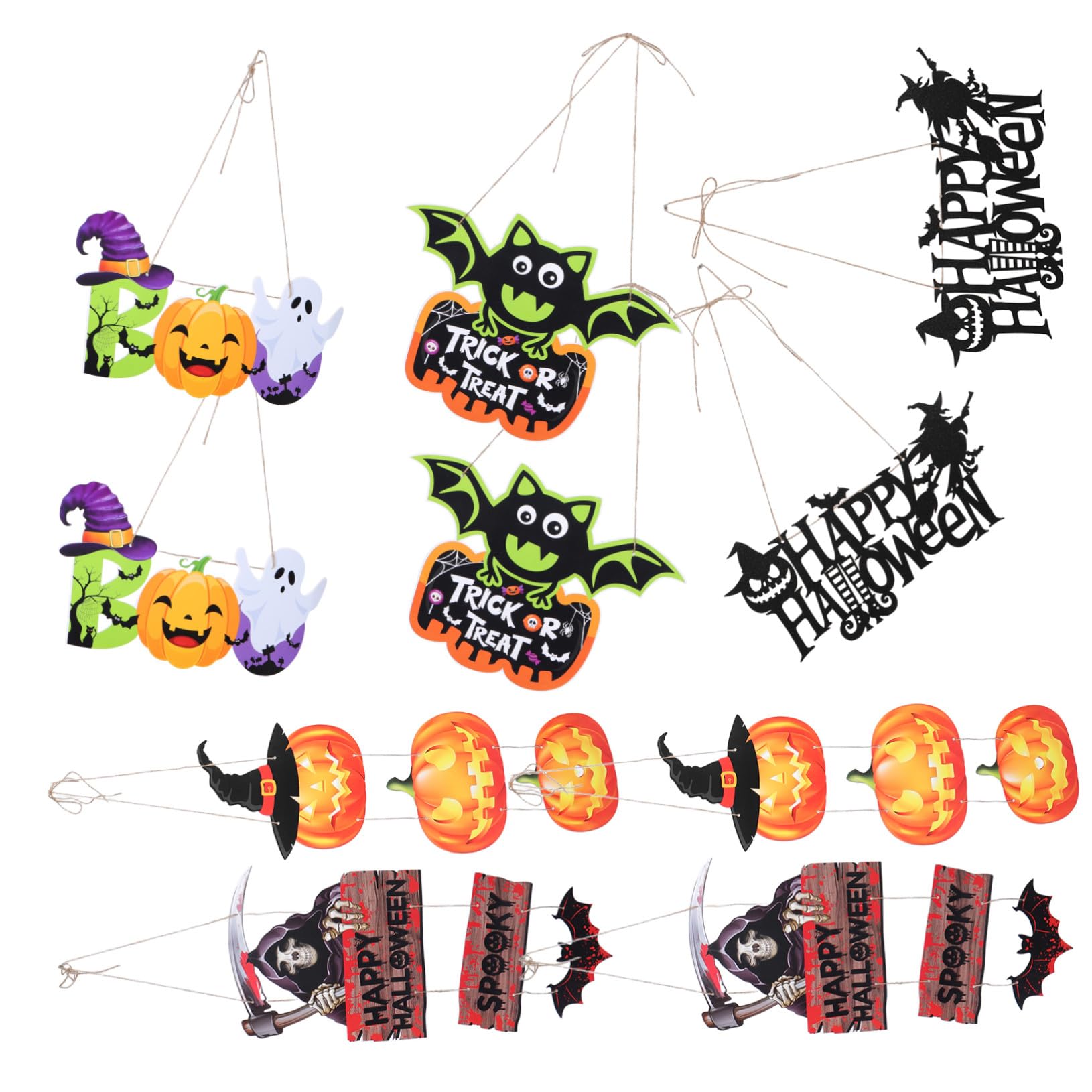 Décoration Halloween porte entrée suspendre : kit de 10 panneaux muraux durables citrouille