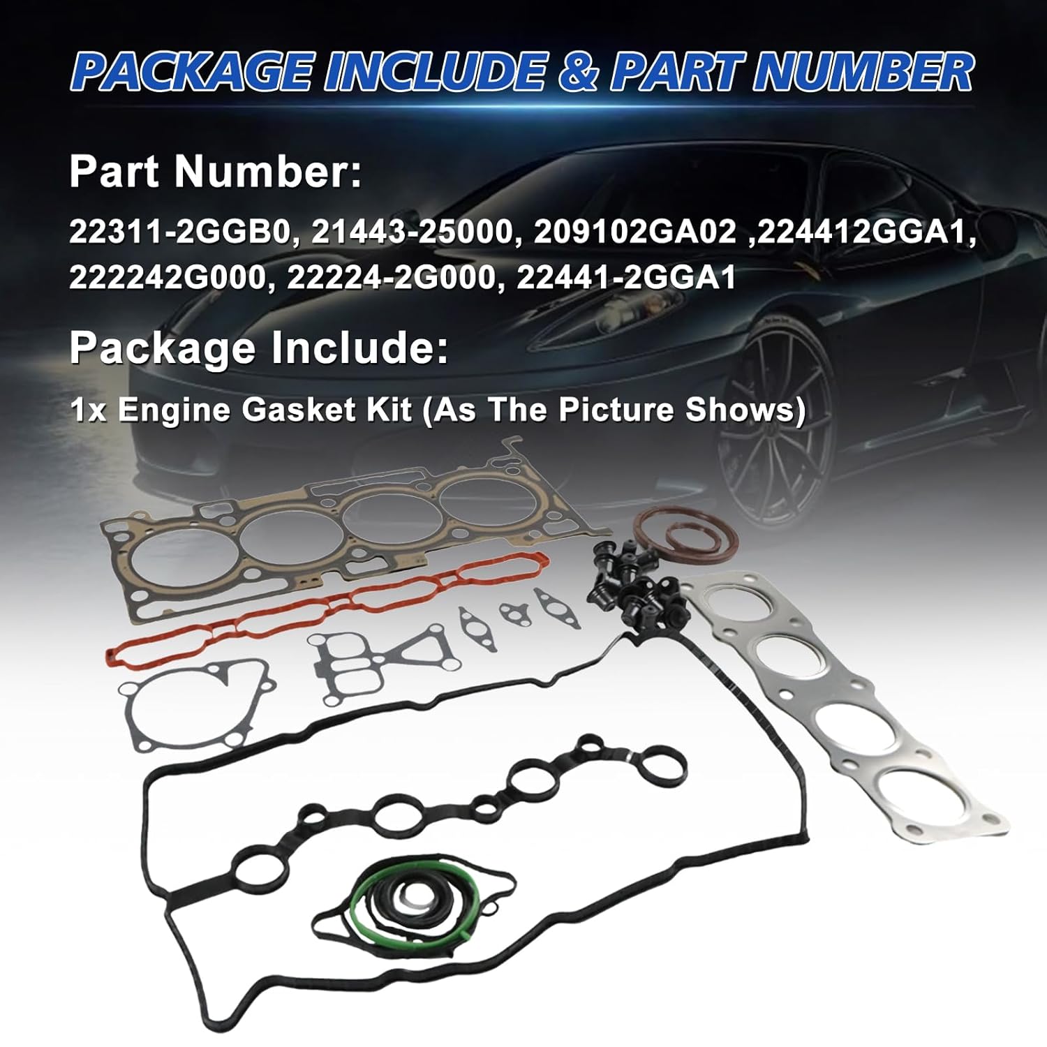 22311-2GGB0 G4KJ Engine Cylinder Head Gasket Seal Kit Fits for 2015-2020 Tucson Sonata Optima Sportage 2.4L GDI G4KJ Engine Rebuild Gasket Kit Aftermarket Parts