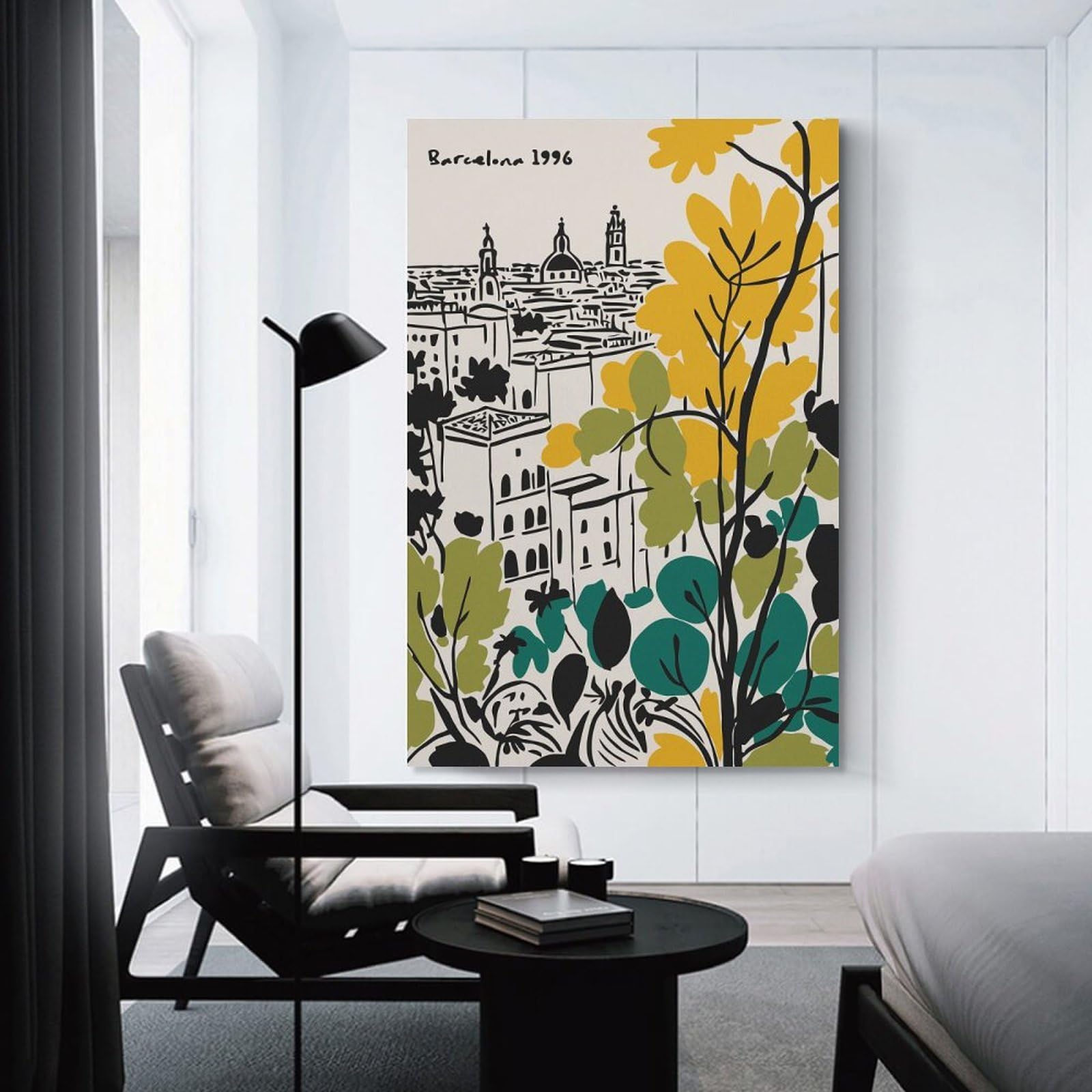 Junmoney Barcelona 1996 Cityscape Illustration Wall Picture Print 12x18inch(30x45cm), for Picture Wall Styling in Lounge Or Bedroom, Ideal for Building A Coordinated Art Wall