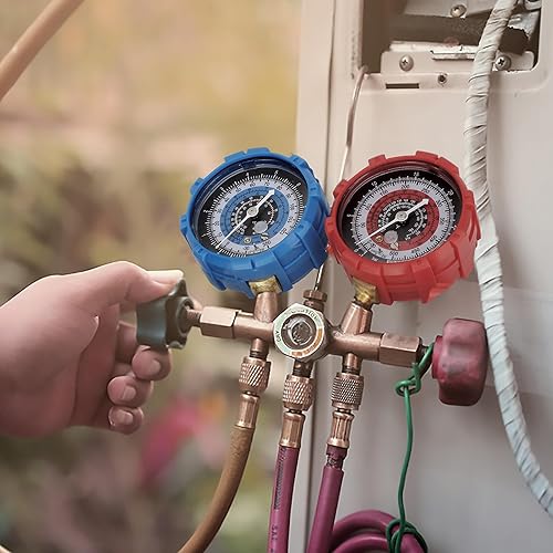 Miniatura 10 de R134a - Juego de manómetros de CA con mangueras de 5 pies acopladores y adaptador, perforación y autosellante para refrigerante R12 R22 R502, juego