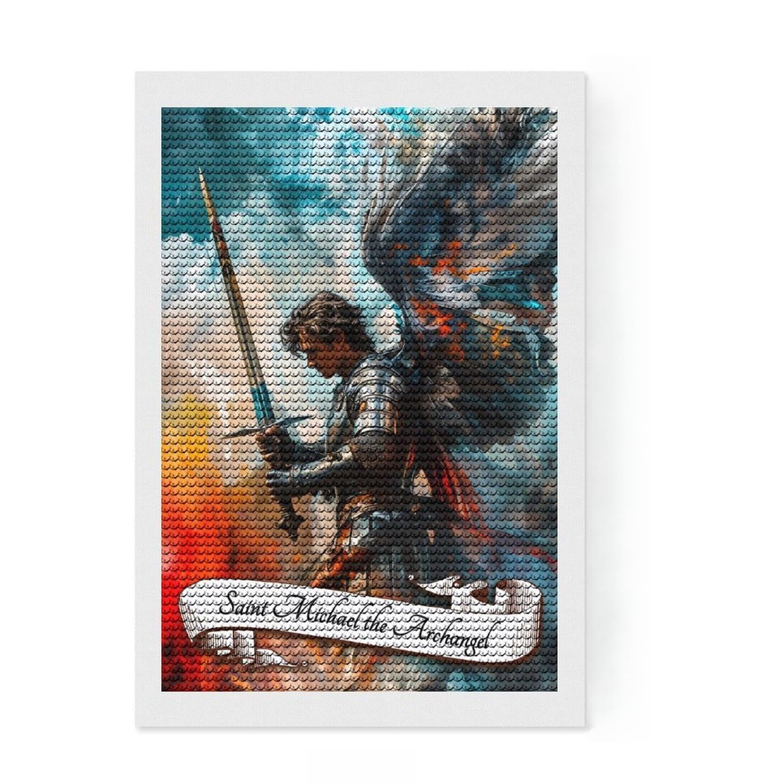 Junmoney Saint Michael Archangel Diamond Art Kit 8"x12", for Women, Full Kit Included, Boho Decor, Birthday Gift, Creative Leisure Activity