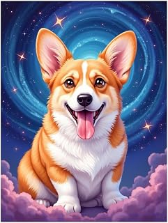 TZTTZT Diamond Art Kits for Adults - Corgi Astral Clouds Stars Diamond Painting Kits for Adults Beginner, 12x16 in Frameless Diamond Painting Kit for Home Wall Decor