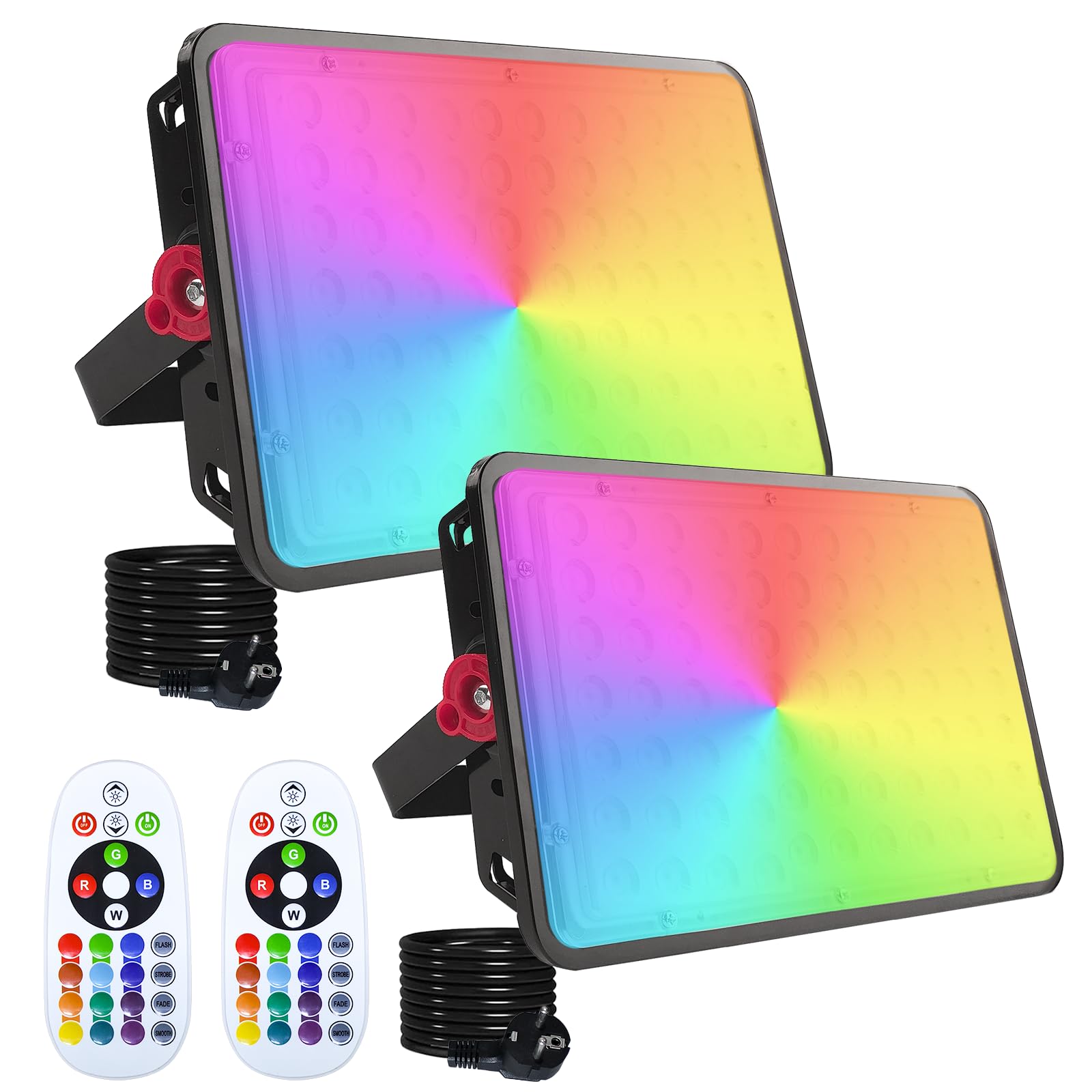 RGB LED Strahler 200W, 2 Stück Rgb-Strahlers Outdoor mit Fernsteuerung, IP66 Wasserdich Rgb-Flutlicht Farbwechsel Dimmbar Partylichter für Garten Party Halloween Baum Club Hochzeit
