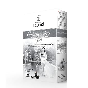 TRUNG NGUYEN LEGEND Cappuccino Coconut Instant Coffee Single Served Stick for Energy Boost (8oz - Box of 12 Sticks)