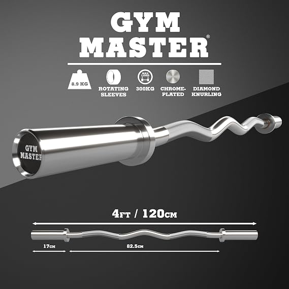 GYM MASTER EZ Curl Bar Olympic 2 Barbell for Bicep Curls and Weight Lifting