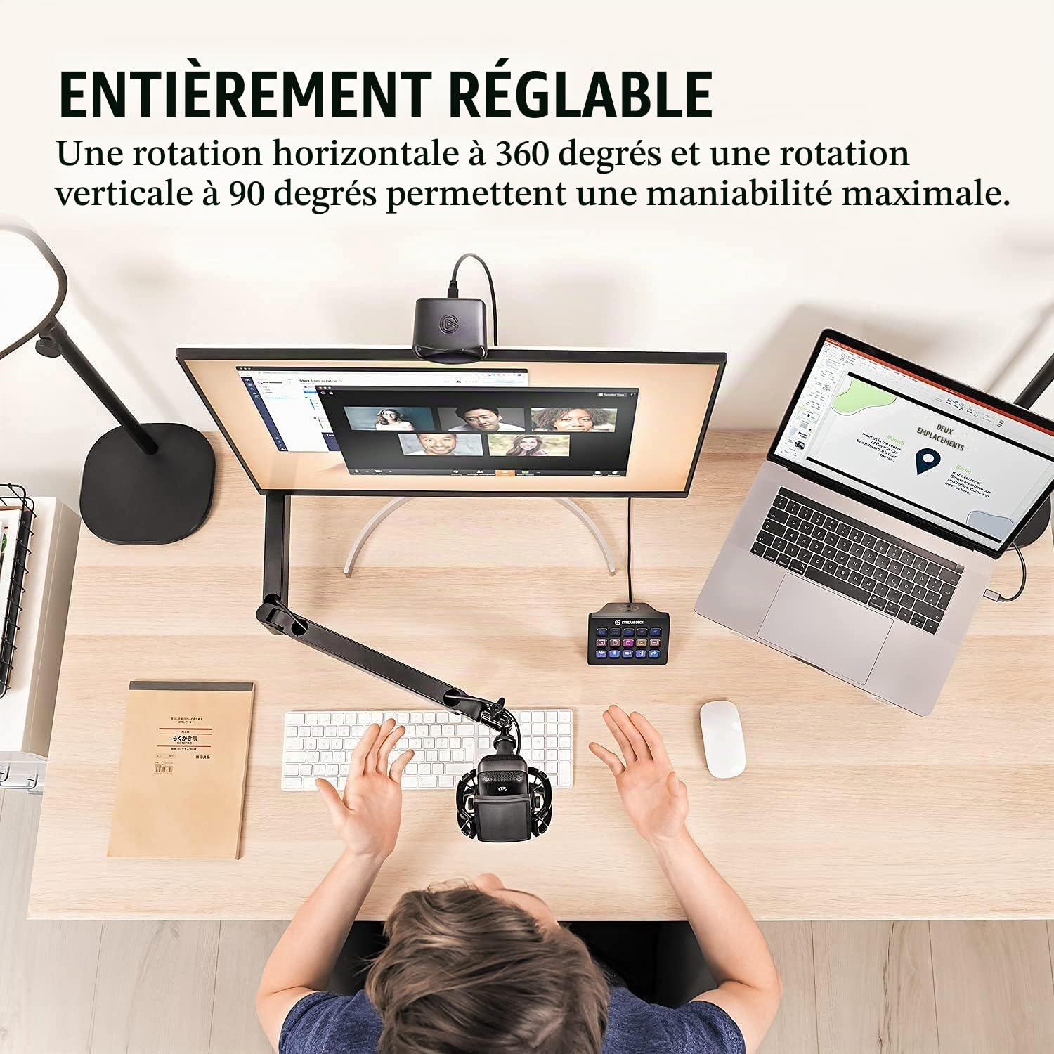 Elgato Wave DX avec Perche de Micro Low Profile, entièrement réglable, passe-câbles, Micro XLR dynamique, optimisation des voix pour podcast, streaming et plus, booster de signal non requis, Mac et PC