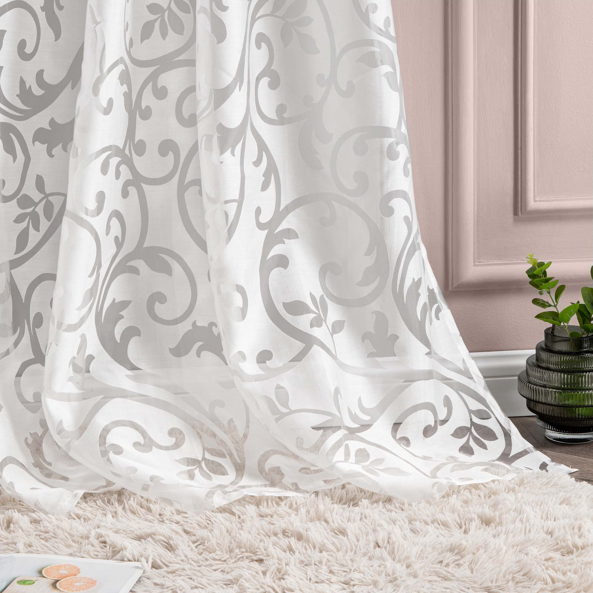 Delien Voile curtain with tendrils pattern, transparent, with eyelets, 140 x 245 cm, white, 1 piece - Image 3