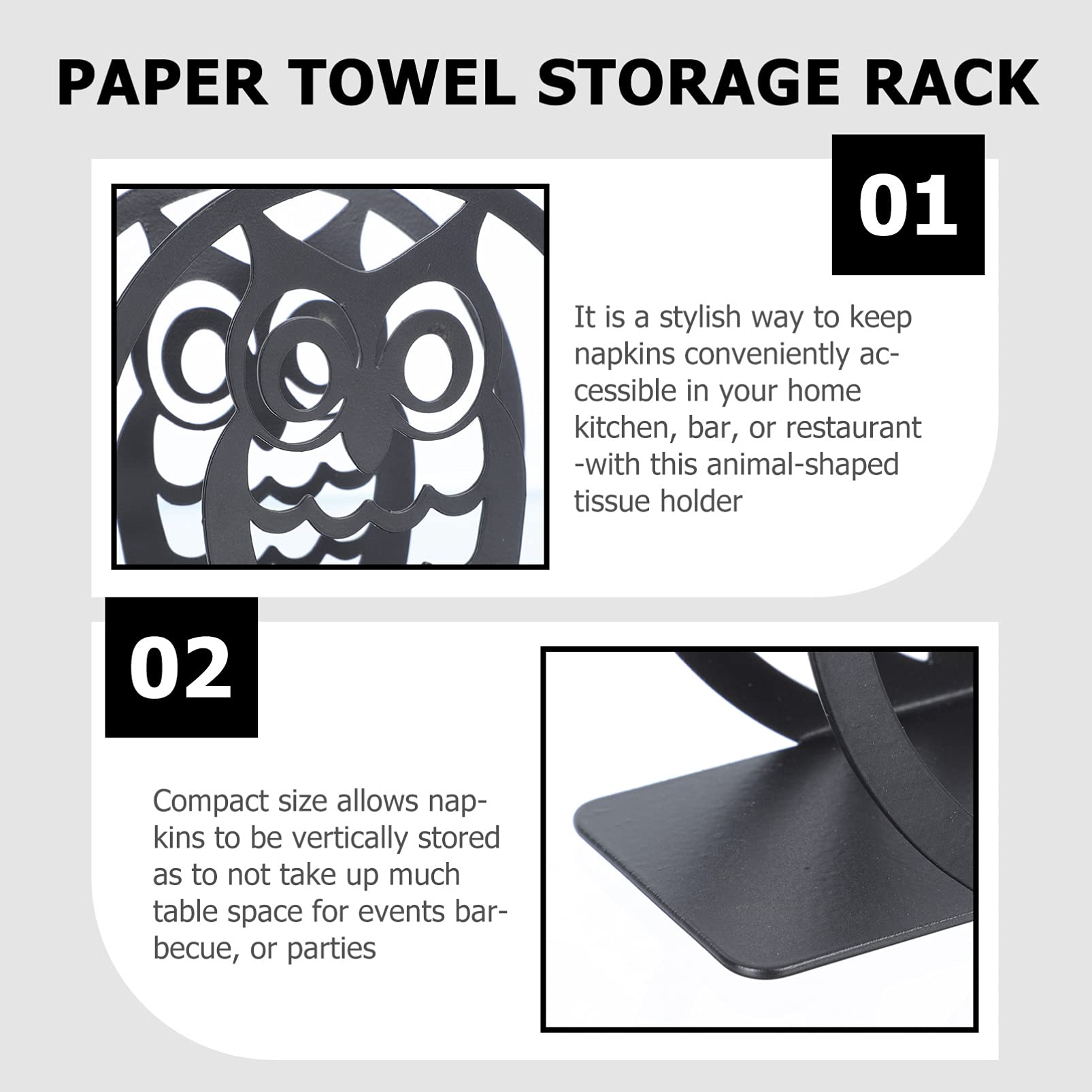 BESTonZON Serviettenständer Metall - Eulen Design Schwarz Für Tischdeko (12,5x10,2cm)