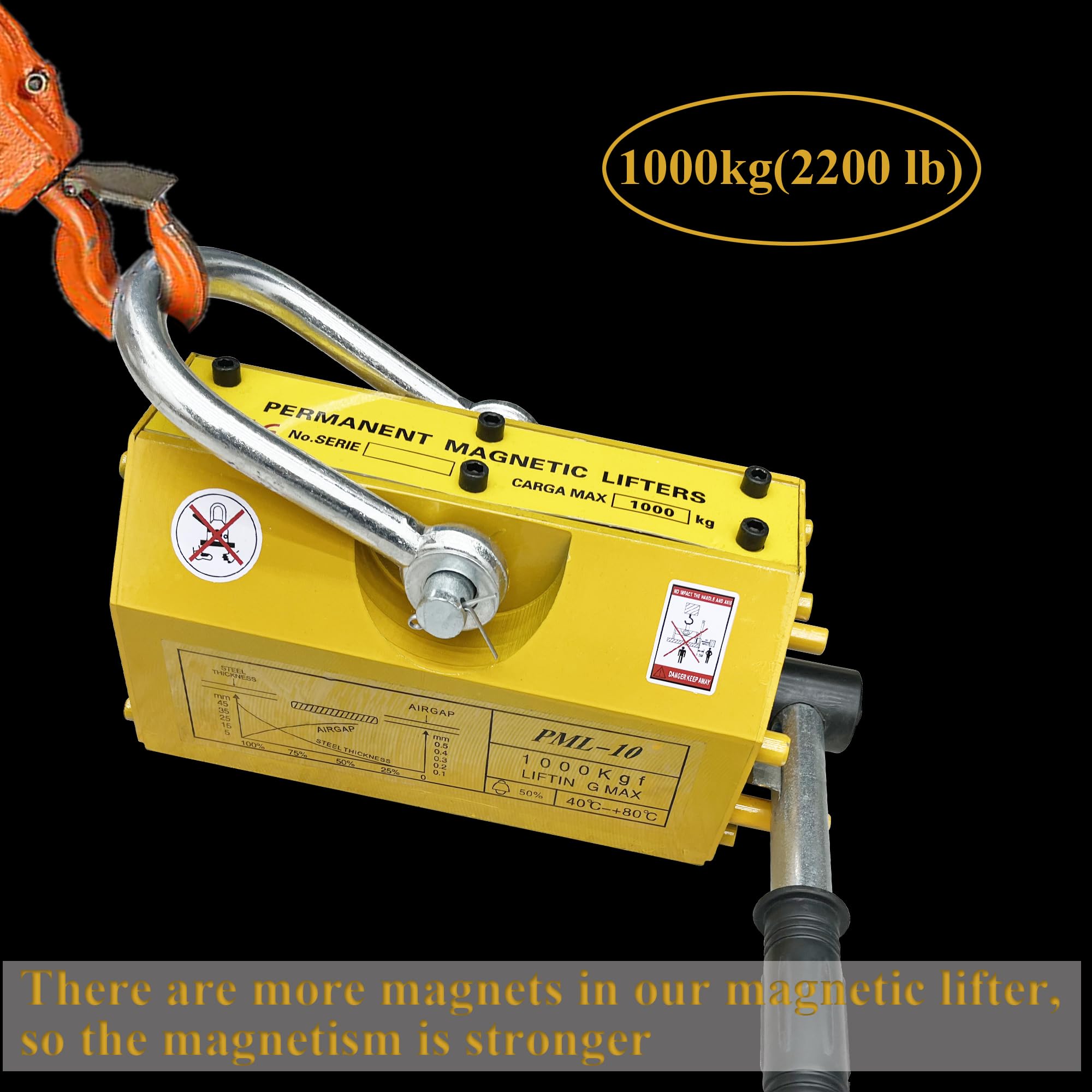 HQHAOTWU Magnetic Lifter Lift Magnets 2200lb Lifting Capacity Permanent Lifting Magnets with Release Steel Magnetic Lifter Lifting Steel Sheet and Other Magnetic Material