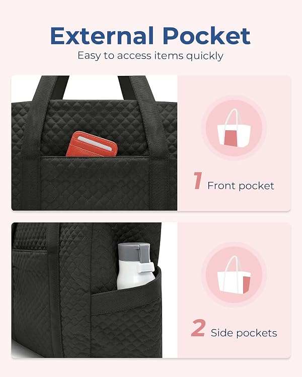 BAGSMART Large Tote Bag For Women, Travel Shoulder Bag Top Handle Handbag with Yoga Mat Buckle for Gym, Work, Travel(Black, Large by BAGSMART - Image 4