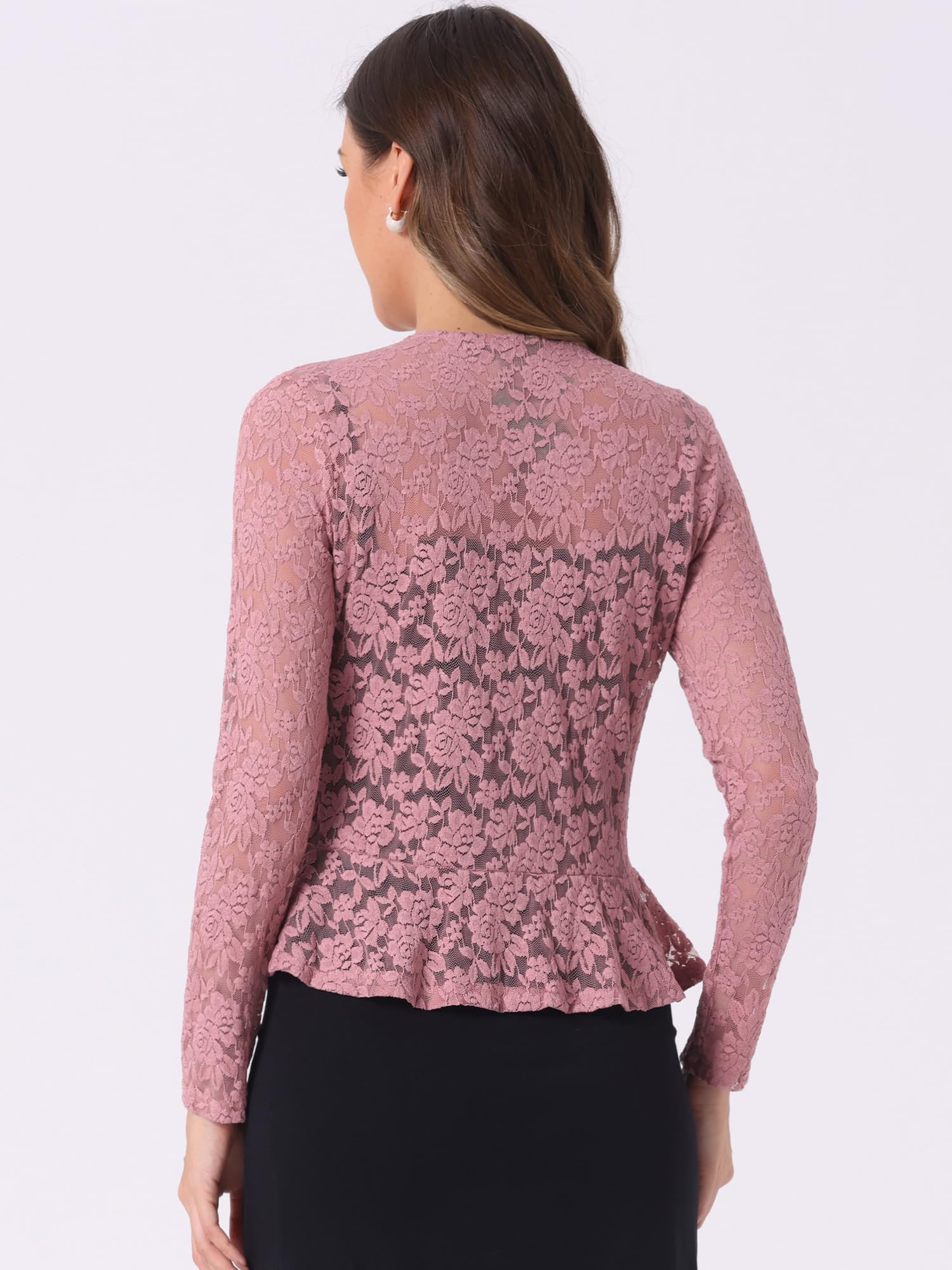 Allegra K Boléro en dentelle pour femme avec nœud sur le devant et ourlet à volants pour le bureau