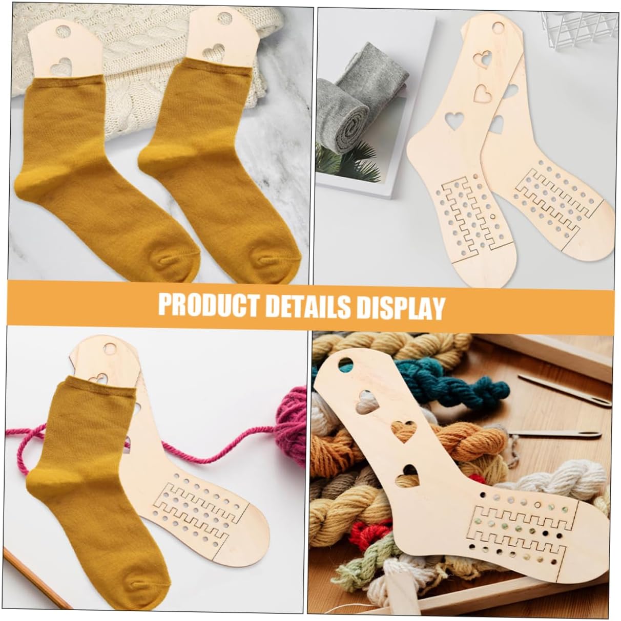 PLAFOPE 4Pcs Adjustable Wooden Sock Blockers Telescopic Sock Shaping Tool for Knitting Essential Display Stand for Handmade Socks Keep Socks Tidy Organized for Creative