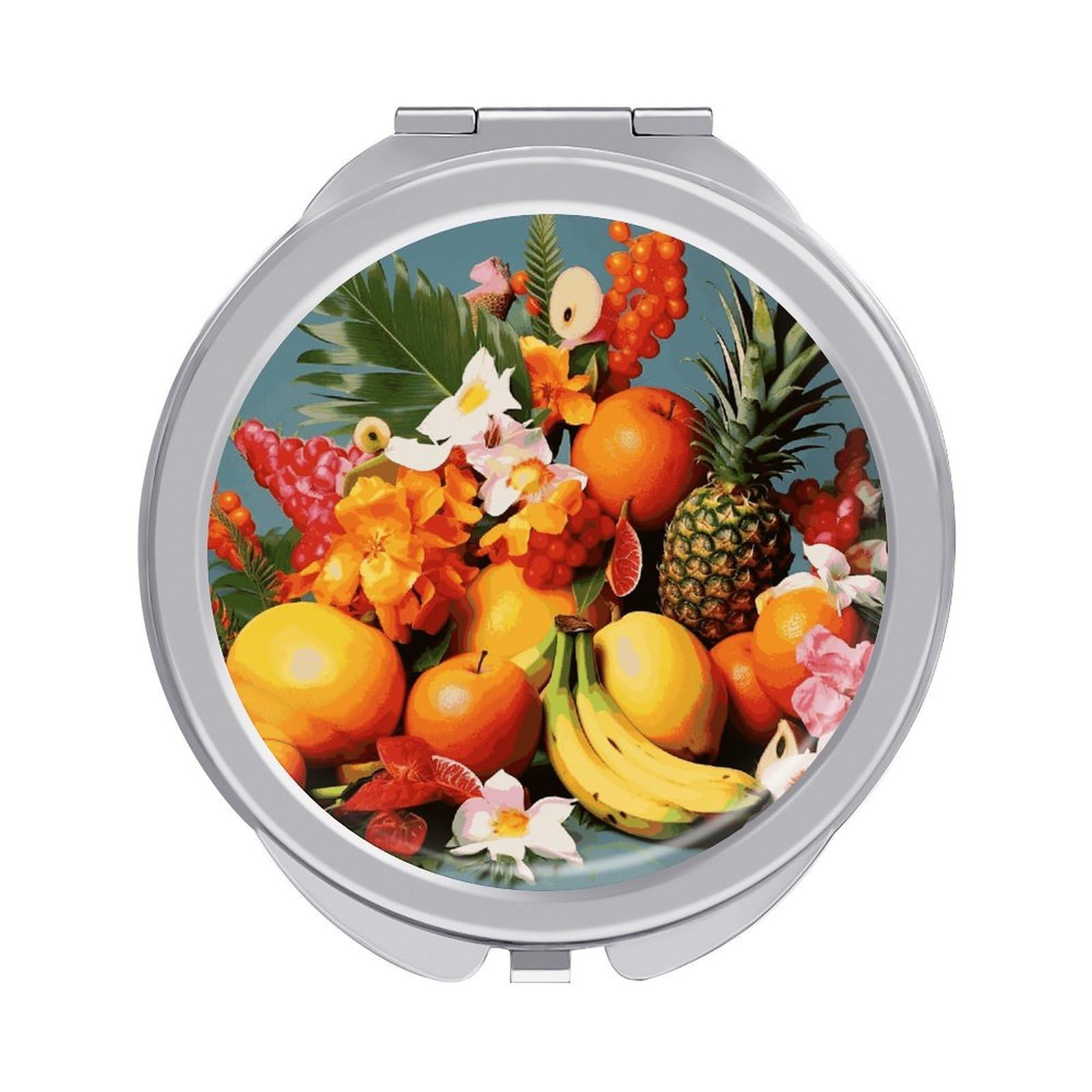 LDGSUPH Tropical Fruits and Flowers Travel Makeup Mirrors Portable Compact Mirror Double-Sided 2X/1X Magnifying Folding Pocket Mirror Mini Round Handheld Mirrors for Home Outdoor