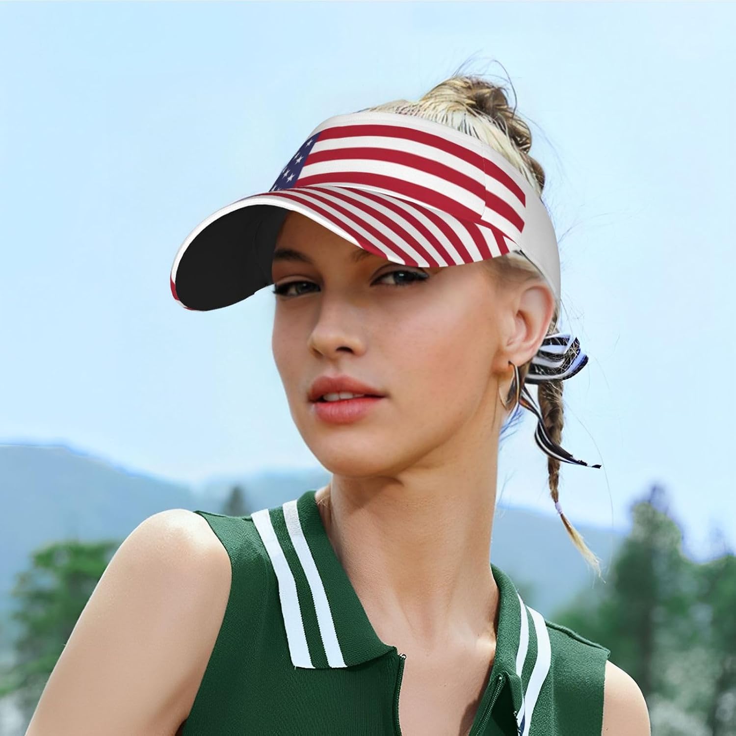American Flag Print Foldable Sun Visor Hat Lightweight Adjustable Sun Visor Hat Outdoor Sports Cap for Adults Black