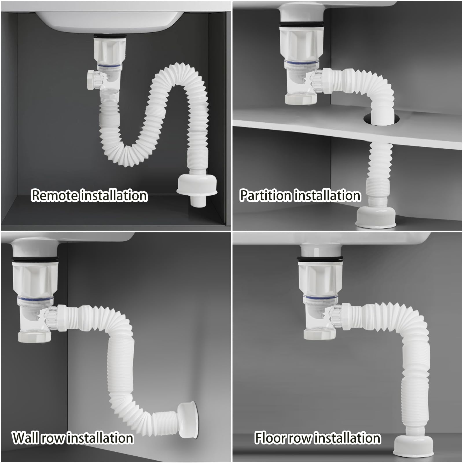 Kit de tubo de drenaje para fregadero, drenaje para fregadero de baño con cesta coladora, recogedor de pelo y tapón emergente, tubo de drenaje flexible para fregadero, trampa P, adecuado para desagües