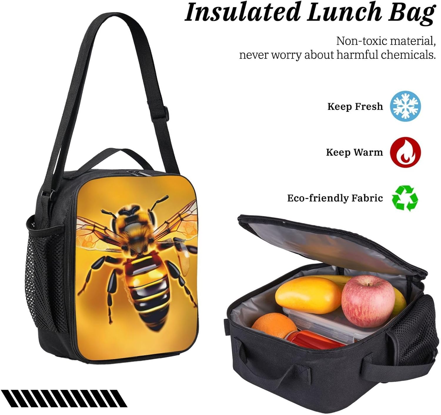 Bee flying print 3 Piece Backpack Bags with Lunch Box Pencil Case Set for Travel Work Camping Unisex