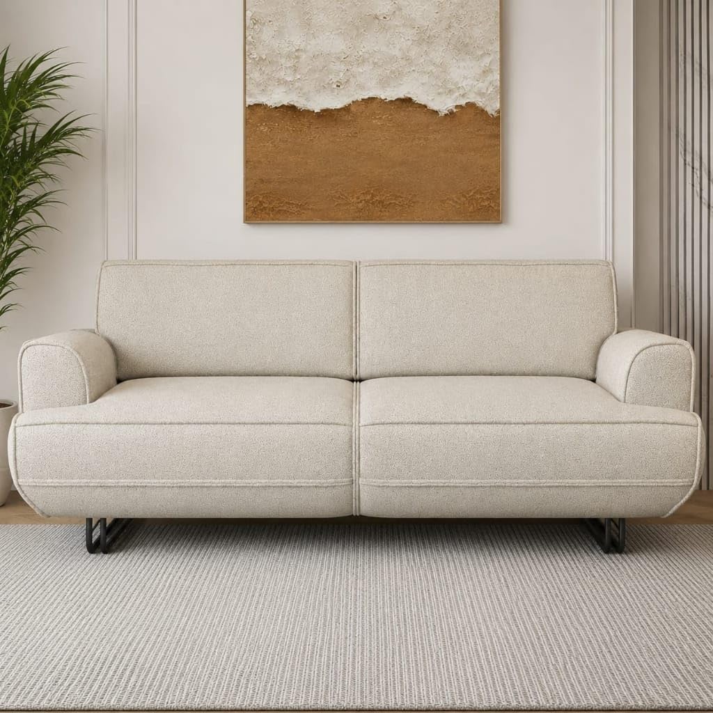 LIXERA 3 Seater Fabric Sofa, Upholstered Couch with Metal Legs, Modern Living Room Sofa for Home, Office & Lounge, Ivory White-image-19