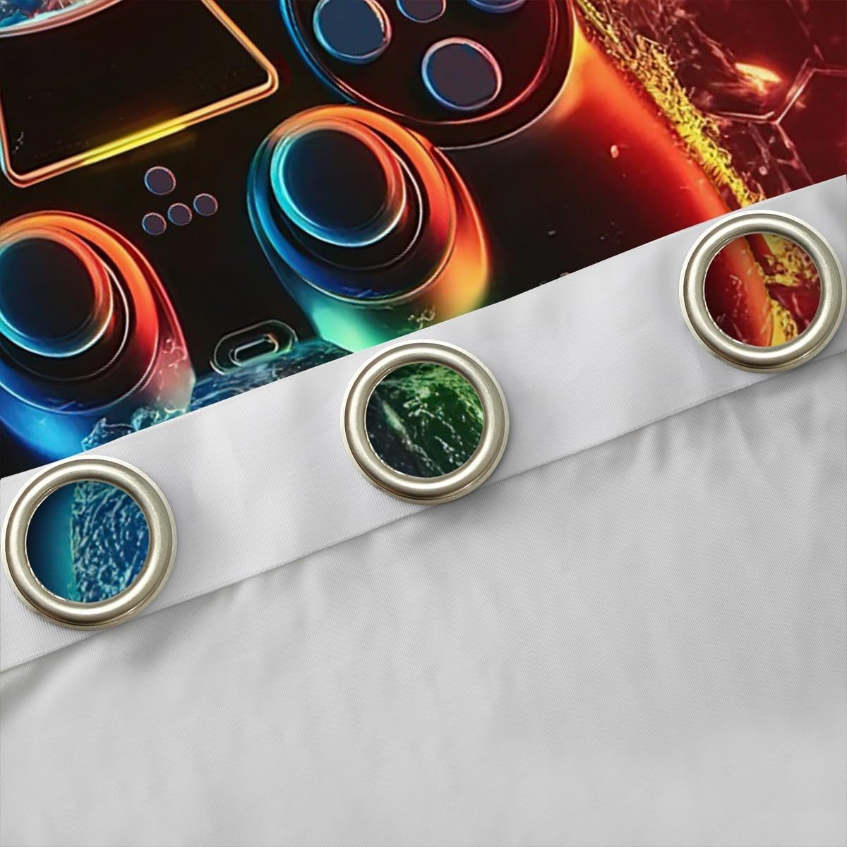 Castle Fairy Gamer Window Curtains,Modern Gaming Game Console Kitchen Window Treatments,Neon Honeycomb Hexagon Blackout Window Drapes for Home Decor, 2 Panels, 42Wx63L inch