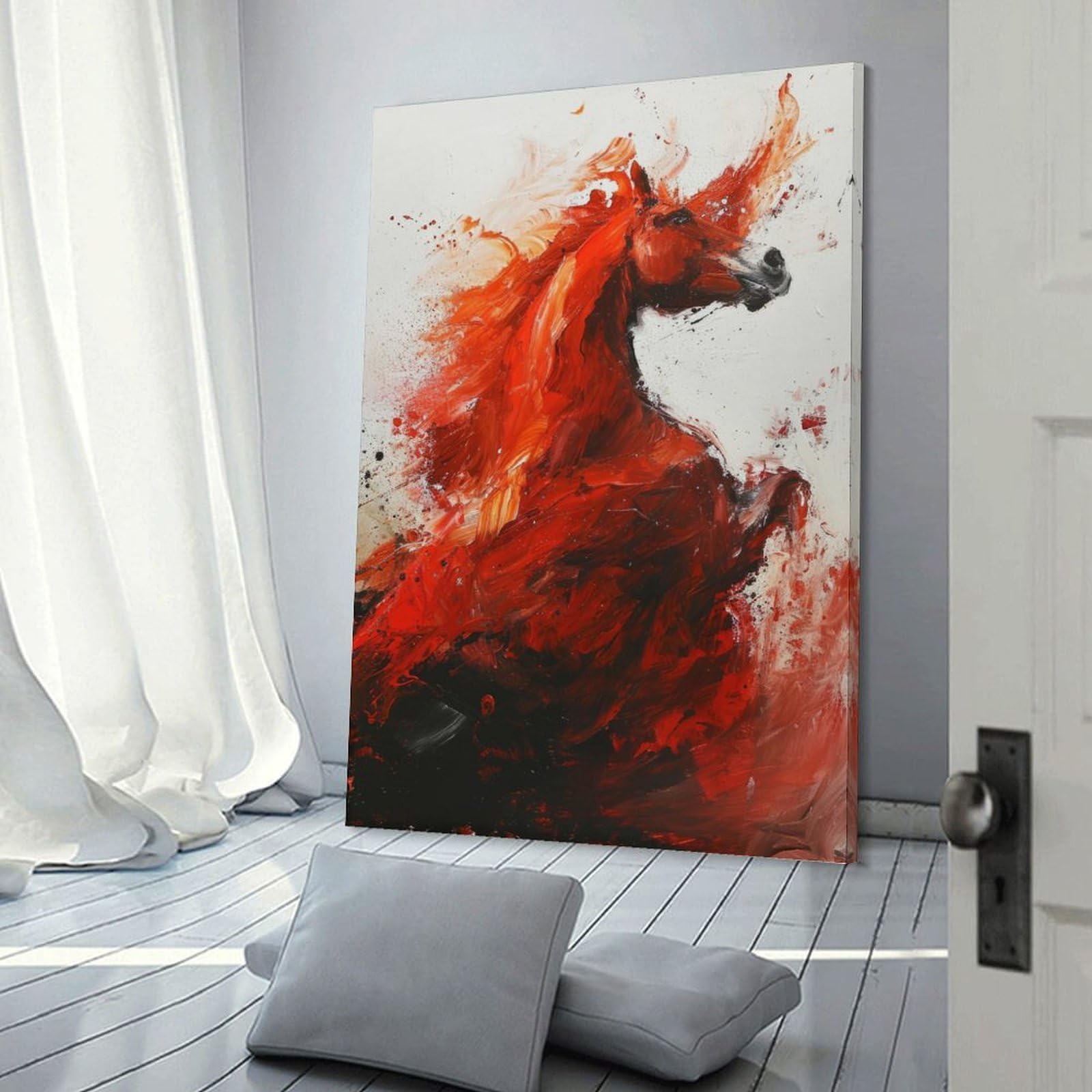 Junmoney Fiery Equine Art Canvas Wall Decor, 20x30inch(50x75cm), for Office, Study Or Home Workspace, Wall Art That Adds Style to Work Areas