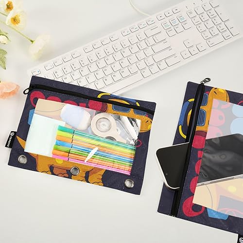 Miniatura 4 de Gredecor Estuche para lápices con 3 anillos, con cremallera de dinosaurio, paquete de 2 unidades, organizador transparente para la escuela y la