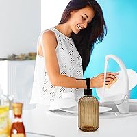 Vista 5 de Dispensador de jabón de vidrio ámbar de 14 onzas con bomba negra, recargable para jabón de manos, jabón de platos, loción, adecuado para cocina