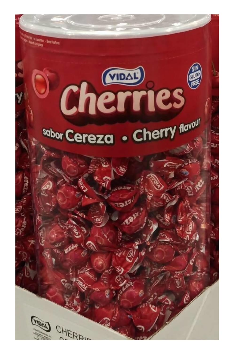 Vidal Golosinas Cherries. Caramelo de goma grageado sabor cereza. 1.3 Kg