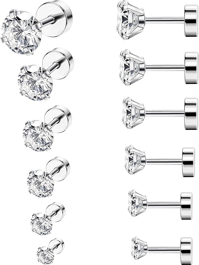 Orecchini A Barra In Titanio G23 Con Zirconia Cubica - Per Trago, Elice E Piercing Cartilagine - Foto 8