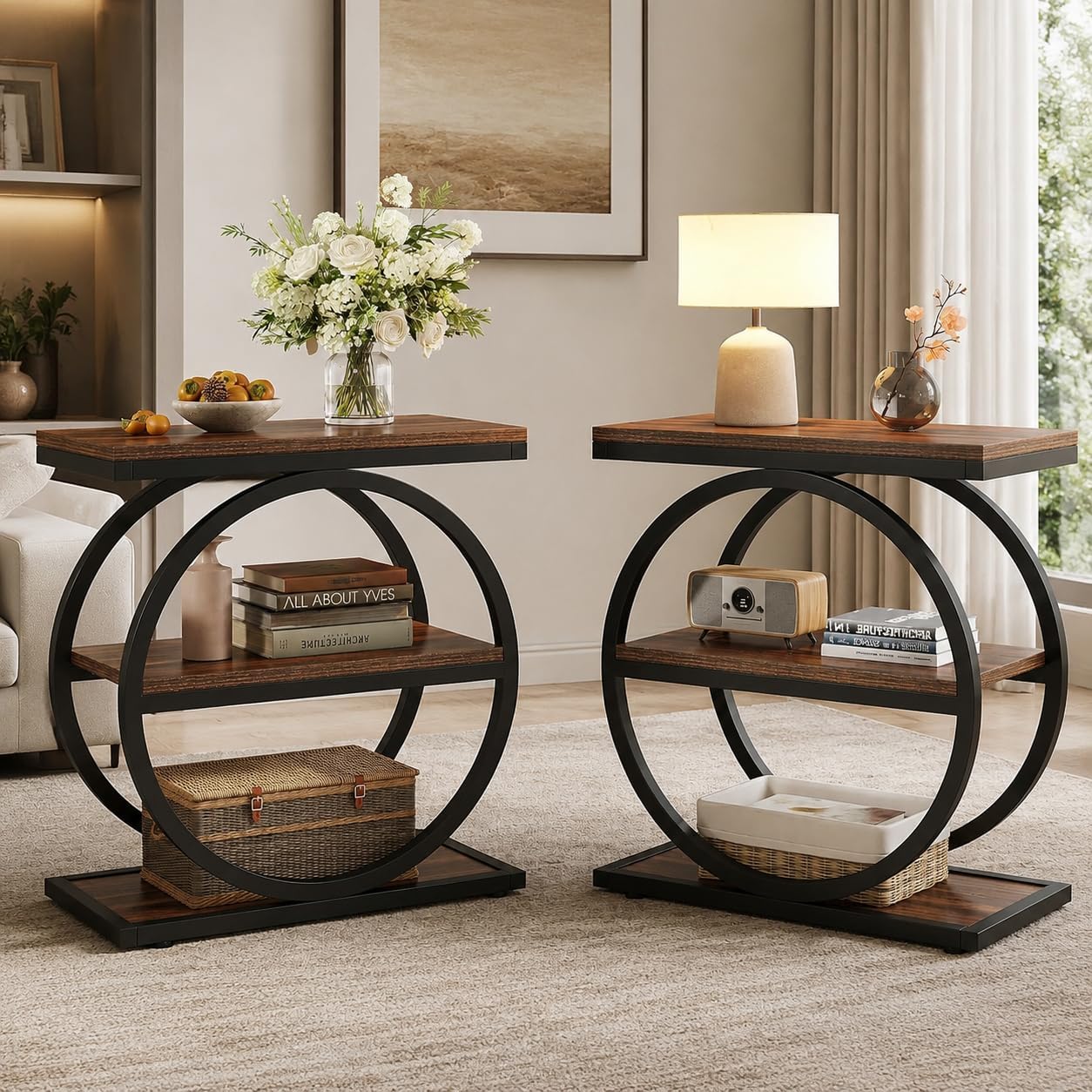 1Easylife Side Table Set of 2, 3 Tier End Table, Small Accent Table