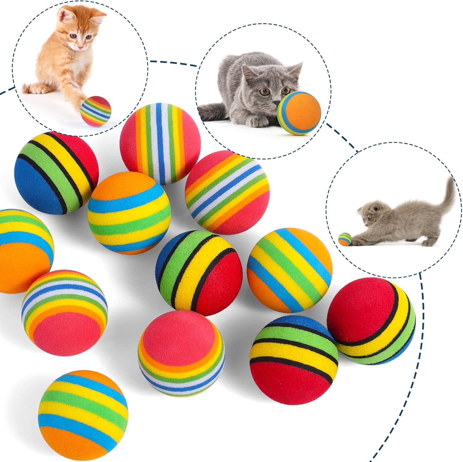 Cobee Rainbow Cat Toy, 12 Pieces Large 3.5 CM Interactive Ball for Kitten Play Sports Chase Training 6 71aJGc778SL. AC SL1500