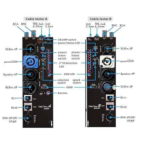 MFL. Detachable Advanced Cable Tester Line Audio Finder Black Cables Checker 10-Way Switch Wire Tracker with LED Indicators, Separate Working Mode, Rectangular
