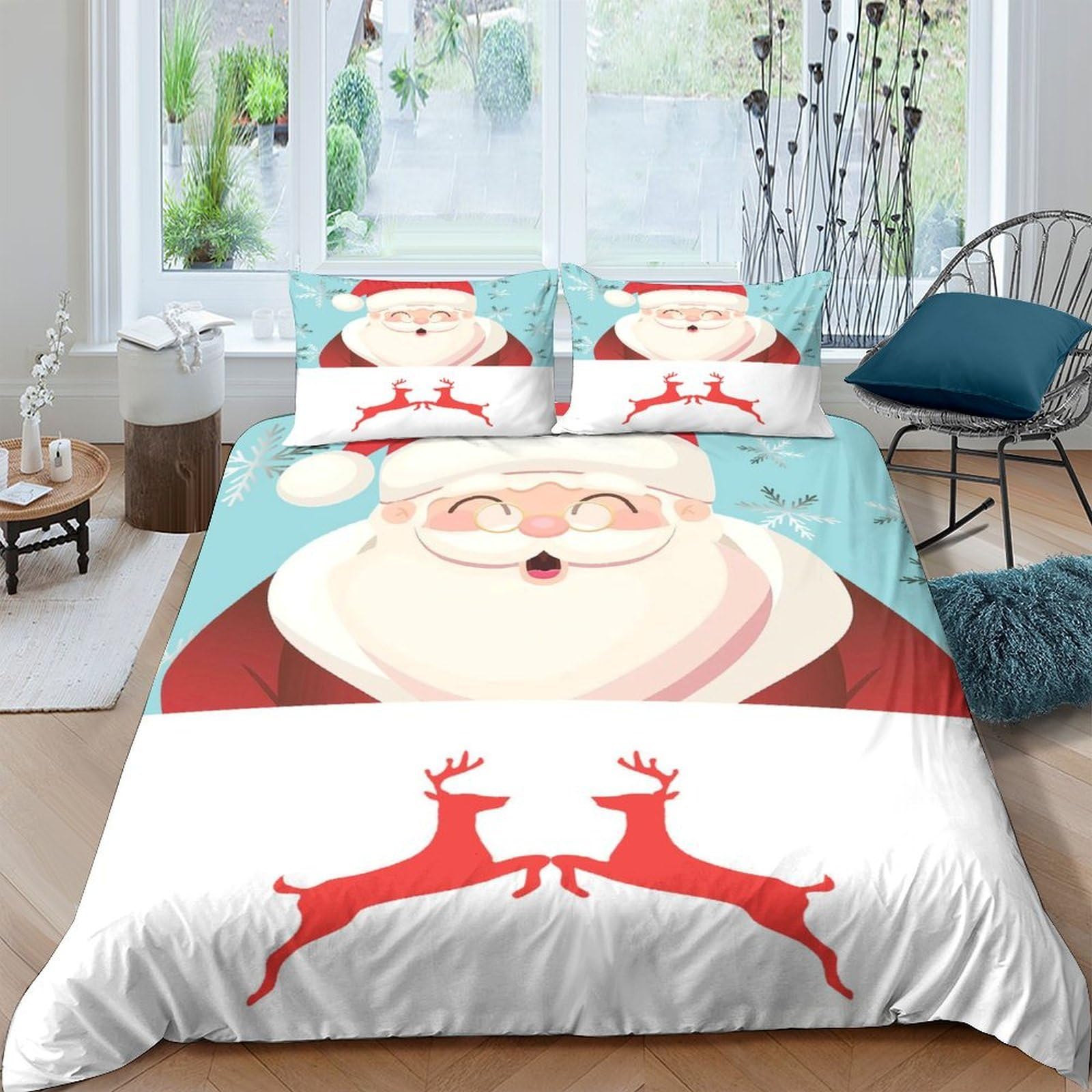 Ctjqhvkz Style-4 3D Printed Santa Claus Fitted Sheet Microfiber Soft Red Reindeer Mattress Cover For Bedroom Dorm Easy Care Decor Single（135X200cm）