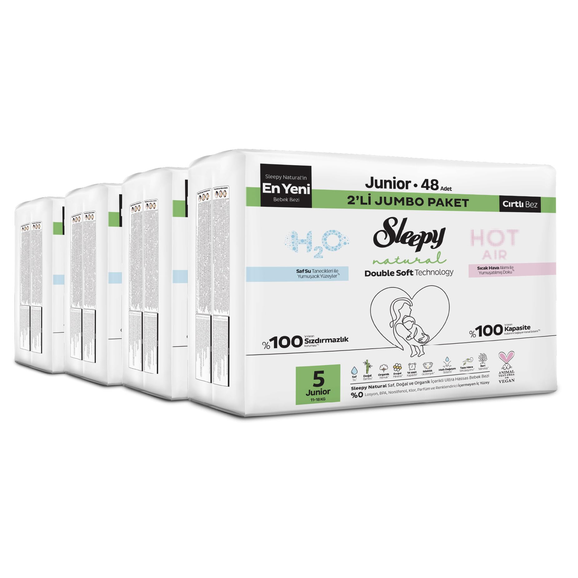 Sleepy Natural Double Soft Avantajlı Mega Paket Bebek Bezi 5 Numara Junior 192 Adet