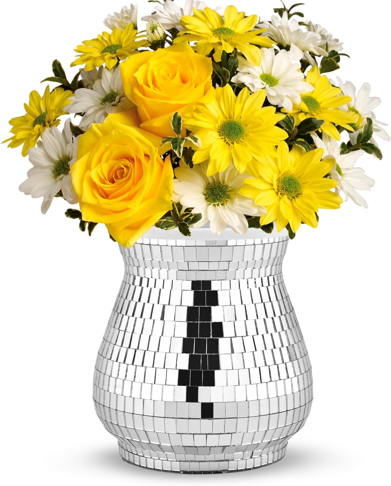 Disco Ball Vase,Disco Ball Planter,Disco Ball Flower Vase&Pot,Disco Plant Holder,Silver Mirror Glass Disco Ball Decor Vase for Table Centerpieces,Party,Wedding,Birthday,Bar, Office,Gift 4.7'' X5'' (1)