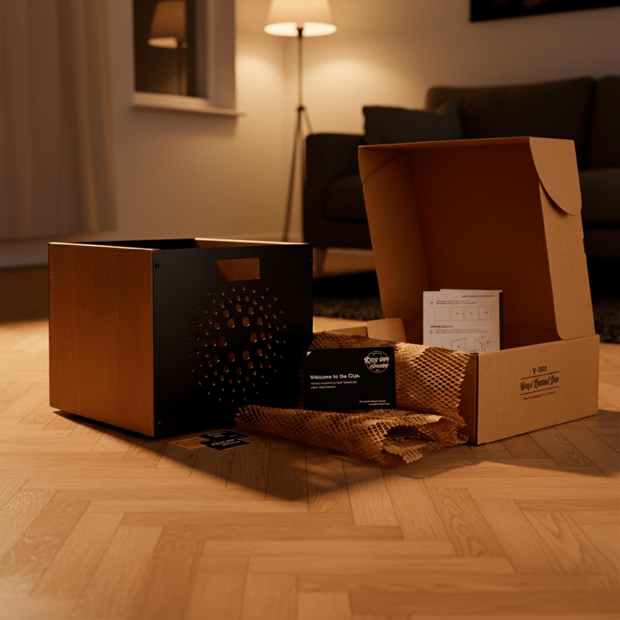 Schallplatten Aufbewahrung | Schallplatten Box aus Walnussholz Und Kohlenstoffstahl | Vinyl Storage für 50 LPs | LP Stand | Stapelbarer Record Holder | Schallplattenständer Holz