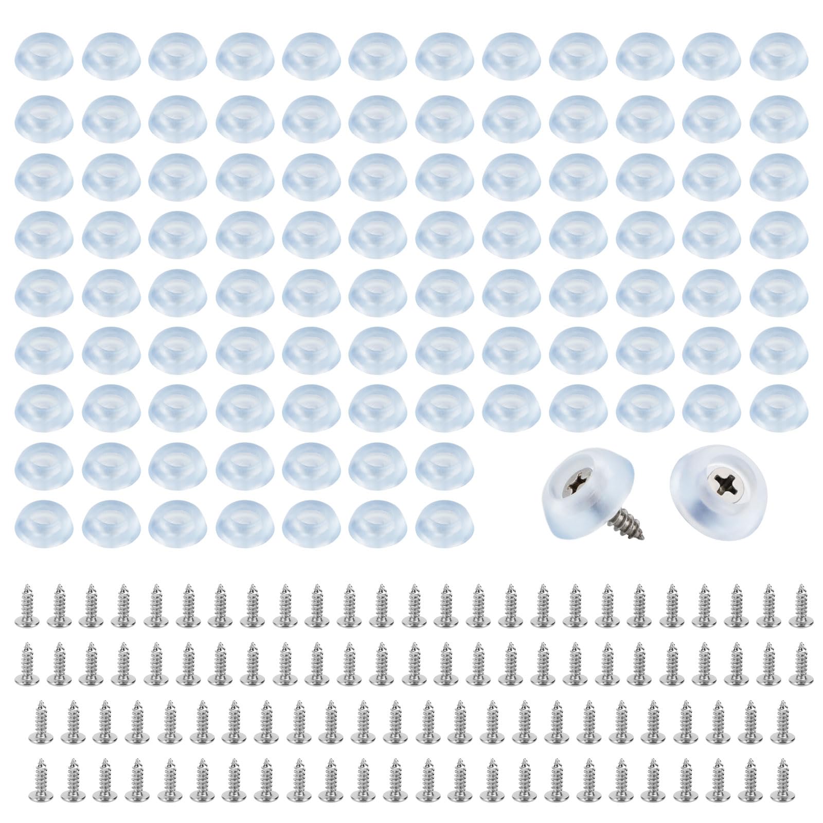 100pcs Cutting Board Rubber Feet, Clear Round Non Slip Transparent Silicone Feet Bumpers Chopping Board Pads with Stainless Steel Screws for Furniture