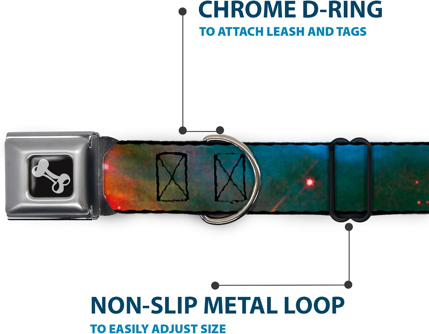 Buckle-Down Dog Collar Seatbelt Buckle Supernova Space Collage, Multi Color, 1" Wide - Fits 9-15" Neck - Small (DC-W34571-S)