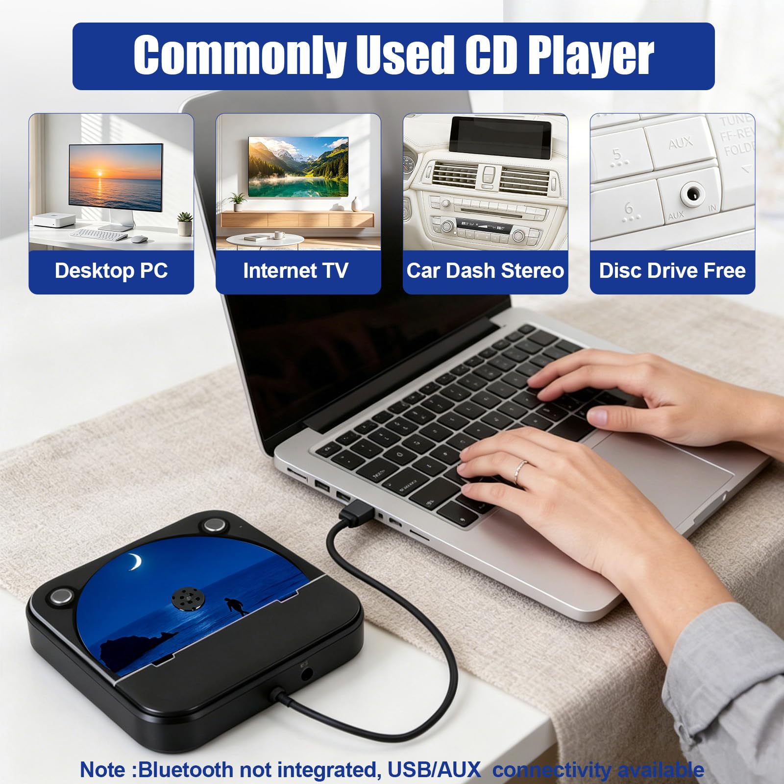 Lecteur CD de Voiture, Lecteur CD Externe Portable Universel (Noir)