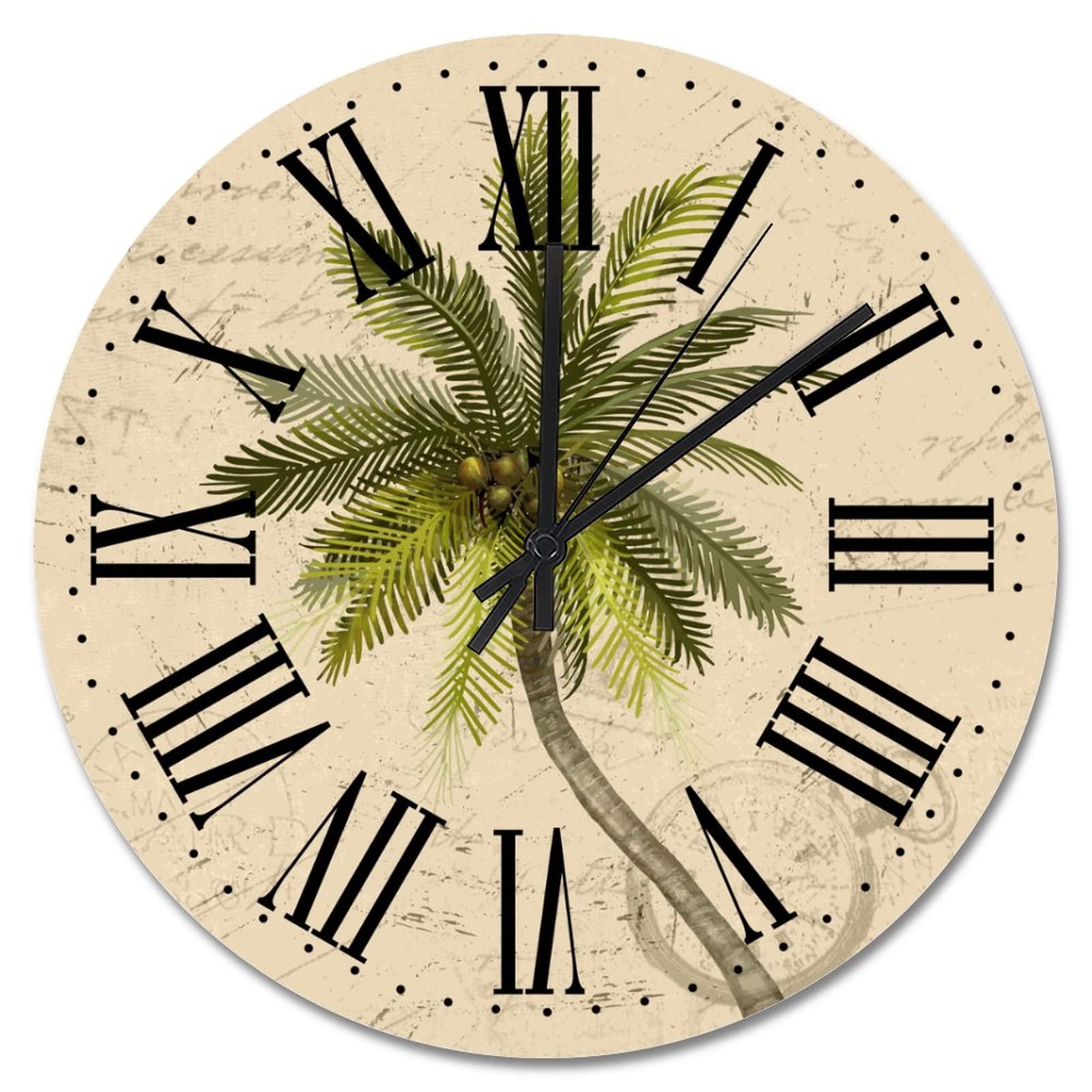 Horloge murale vintage île tropicale 38 cm silencieuse fonctionne à piles