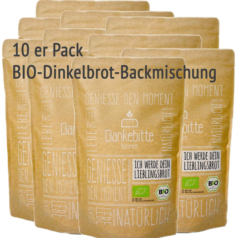 10er Pack Bio Brot Backmischung Dinkelbrot "Dinkelkürbis" 850g je Brot - vegan