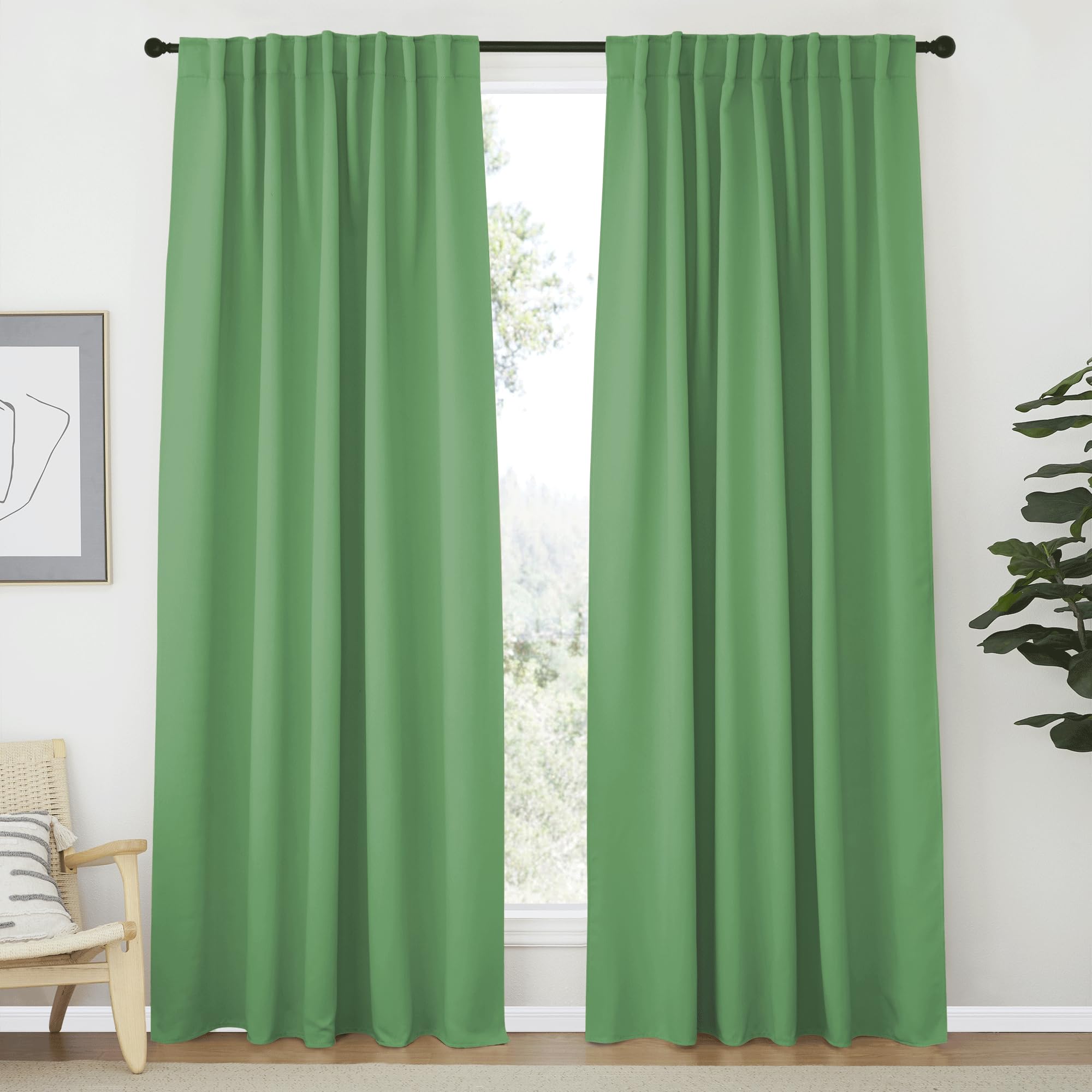 NICETOWN Blackout Curtain Panels Window Draperies - (Forest Green Color) 70x84 inch, 2 Pieces, Insulating Room Darkening Blackout Drapes for Bedroom