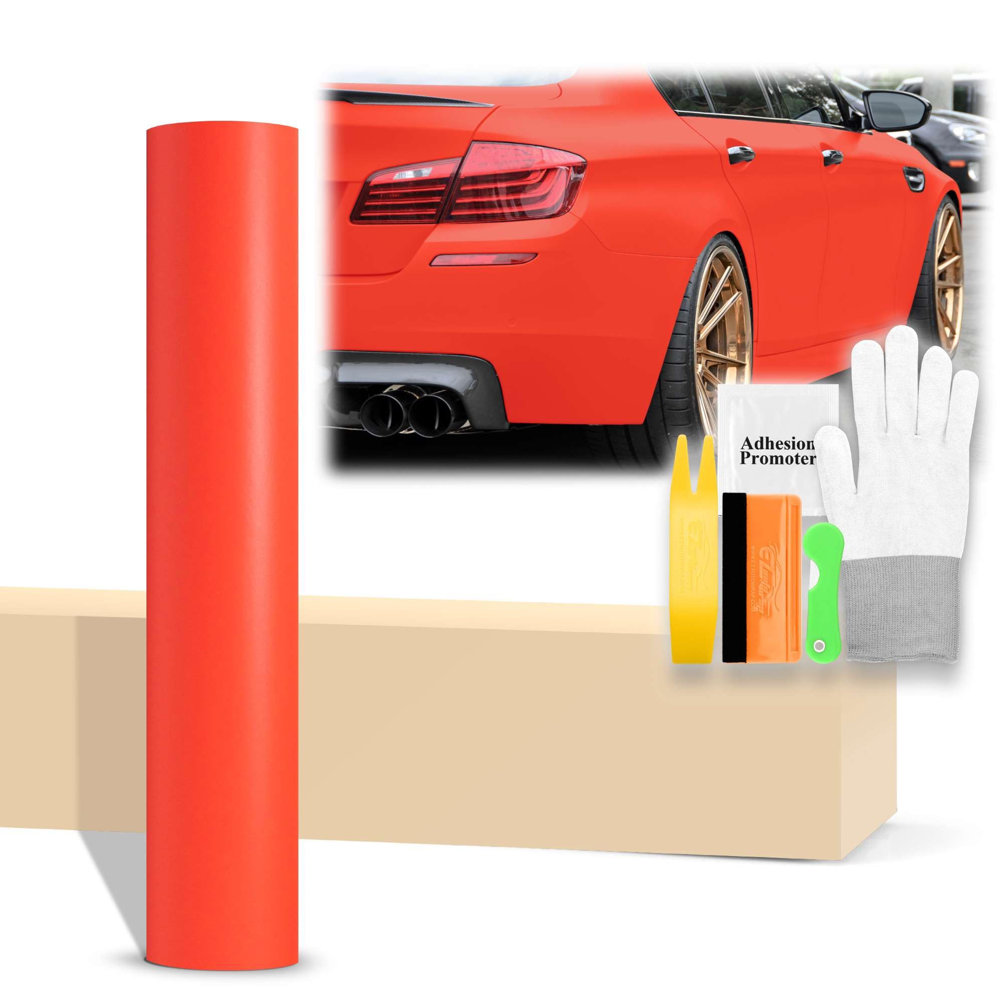 60"x108" (5FTx9FT) Red Matte Flat Vinyl Wrap Auto Car Sticker Decal Film Sheet Bubble Free Air Release Technology with Tool Kit