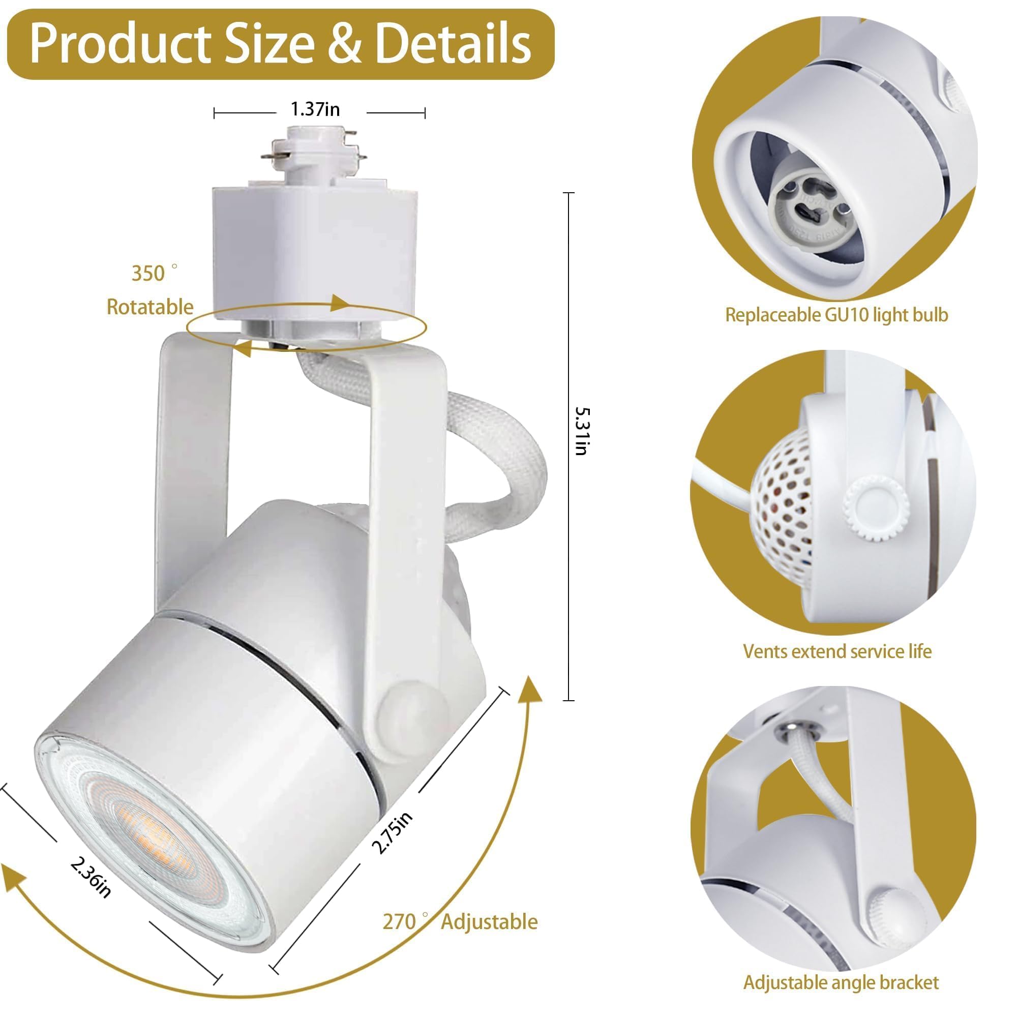 Bravsekai 6-Light LED Track Lighting Kit – 10W GU10 3000K Warm White, Dimmable, H-Type With 6.56ft Rails (2 X 3.28ft), Replaceable Bulbs